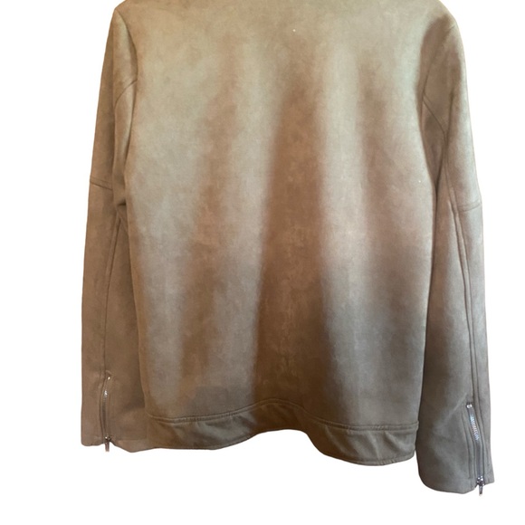 Men’s boohoo MAN Khaki/Olive Faux Suede Biker Jacket - Size M /NWOT - Picture 4 of 9
